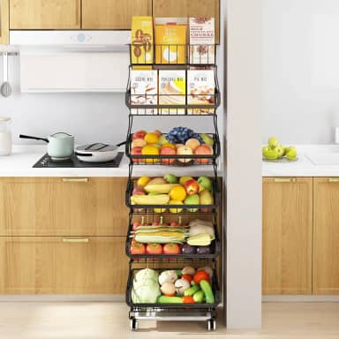 Fruteira de Chão Cozinha, Armazenamento de Frutas e Verduras, Carrinho Organizador de Cozinha de 6 Níveis com Rodas de Bloqueio, Ideal para Cebolas, Batatas, Verduras