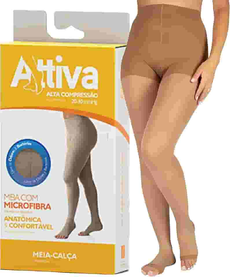 Meia de Compressão Feminina Meia Calça Alta Compressão 20 - 30 Sem Ponteira Natural ATTIVA