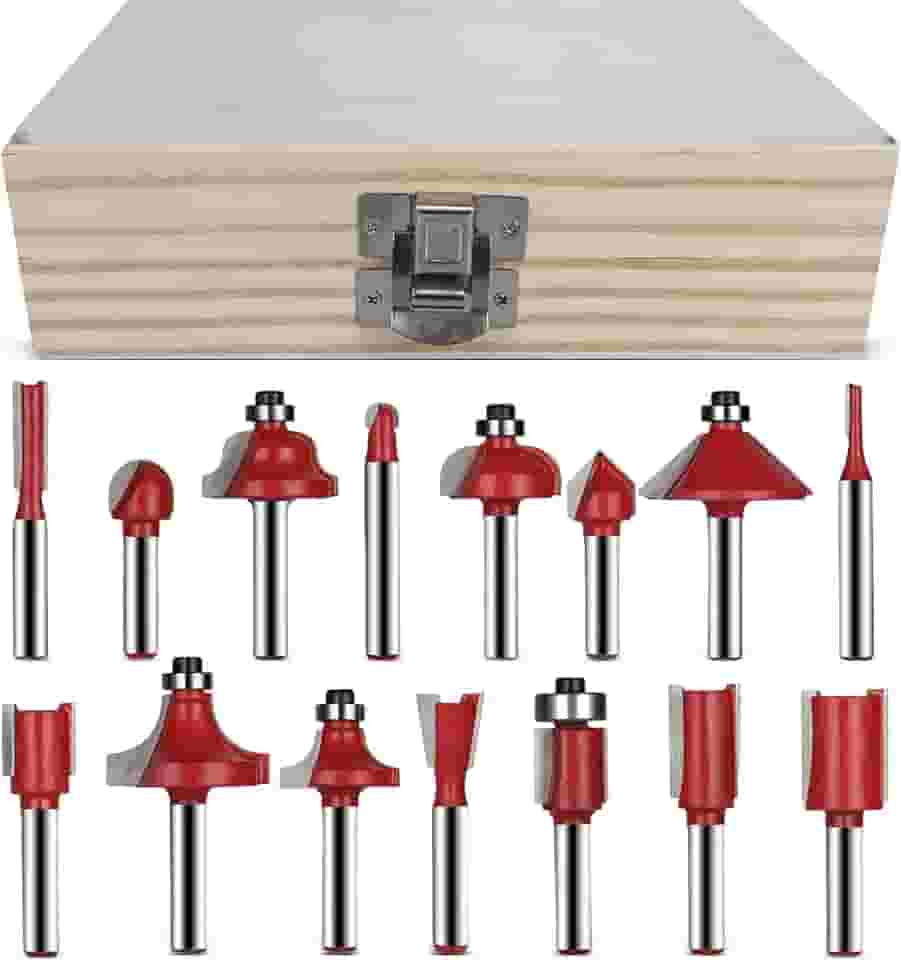 Kit Completo de 15 Fresas para Router de Bancada com Carbeto de Tungstênio, Jogo para Marcenaria Profissional com Broca Reta, Canaleta e V, Corte Preciso em Madeira, MDF e Compensado