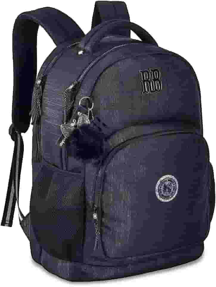 Mochila Rebecca Bonbon RB24579 de Costas Preta Grande Feminina Com Bolso Antifurto Crinkle Lurex