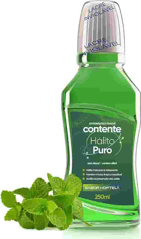 ORGÂNICO NATURAL Antisséptico Bucal Contente Hálito Puro - Sem Flúor e Sem Álcool - Com Xilitol - Vegano - 250ml