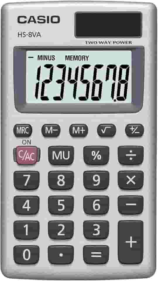 Calculadora básica Casio HS-8VA, alimentada por energia solar