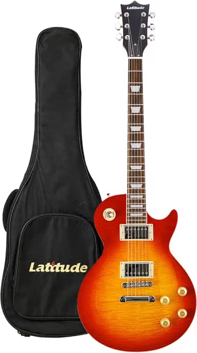 Latitude Guitarra NW-1915 Guitarra Elétrica Single Cut Dois Humbuckers Corpo Sólido Guitarra Rock com Tiger Folheado Estilo LP Cherry Sunburst