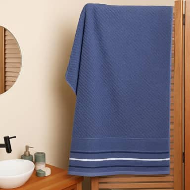 Kit 2 Toalhas de Banho Brescia Algodão Listras Grande Bordada Macia Fofa Dona Delicada Cor (AZUL)