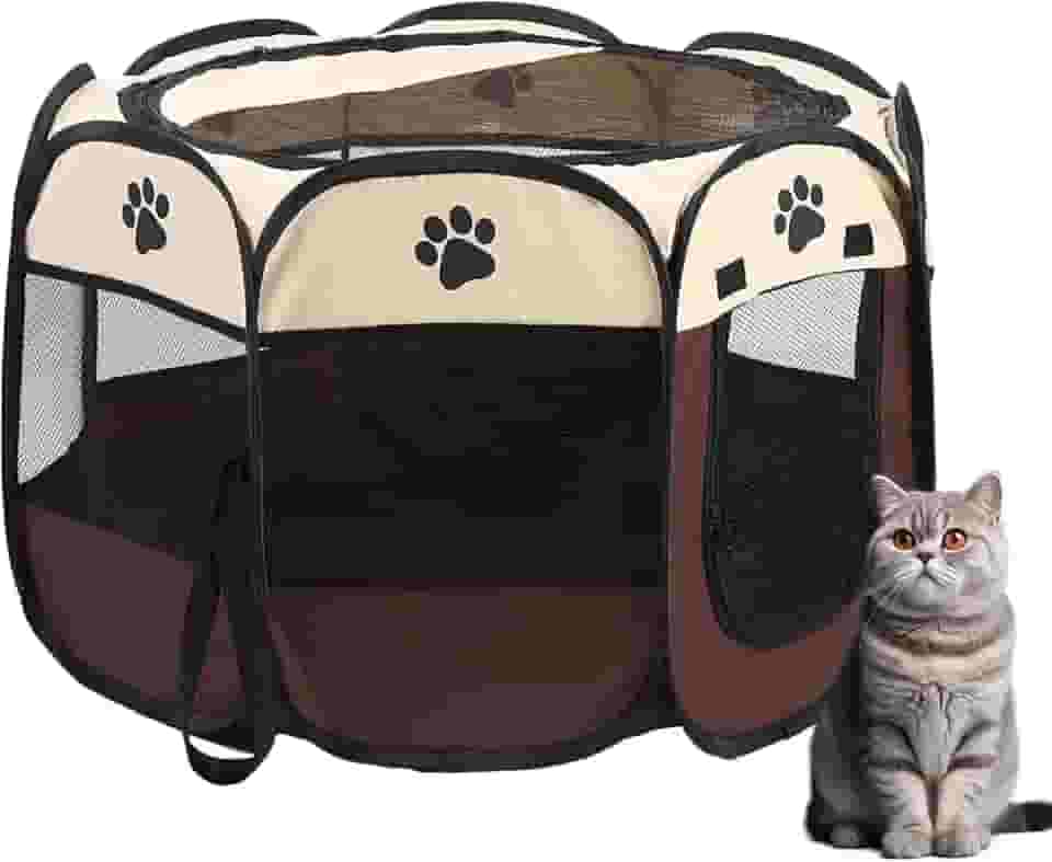 Cercadinho para Cachorros, Cercadinho Pet, Cercado Pet, Casinha para Cães e Gatos, Portátil e Dobrável, Tecido Impermeável Fácil de Montar e Transportar (Marrom)