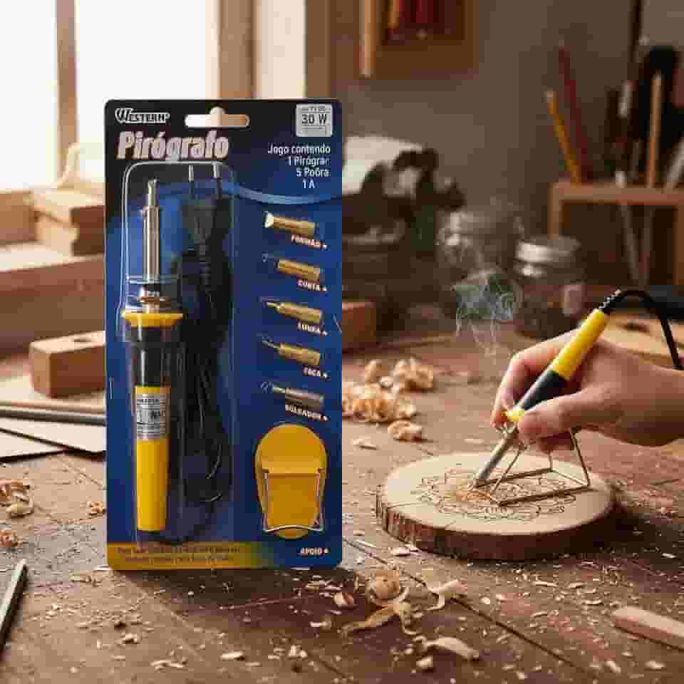 Western Pirógrafo Multifuncional, 30W, Amarelo e Preto, Kit com 5 Pontas para Gravação em Madeira, Couro, EVA, PVC, 127/220V (127V)