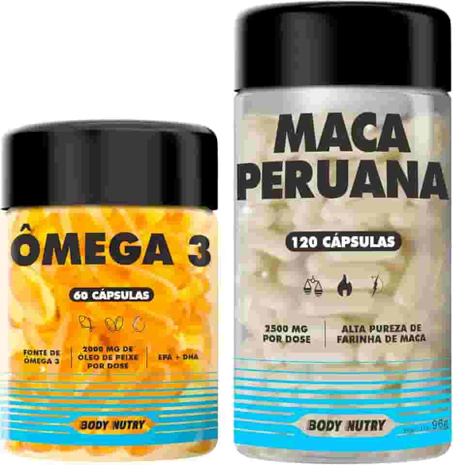 Kit 1x Maca peruana Premium 120 Caps 2500mg Lepidium Meyenii Melhora Performance Energia Resistência Homens Mulheres + 1x Ômega 3 Fish Oil 2000mg Dha Epa 60 Softgels Ultra Concentrado - Body Nutry