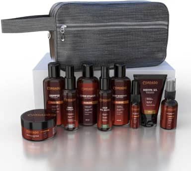 Kit Barba Completo Necessaire Shampoo Condicionador Balm Óleo Hidratante Tônico Crescimento Masculino (Floresta + Necessaire Cinza)