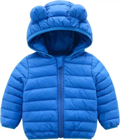 Casaco de inverno CECORC para crianças com capuz (acolchoado) jaqueta acolchoada leve para bebês meninos, meninas, bebês e crianças, Azul, 12 Months