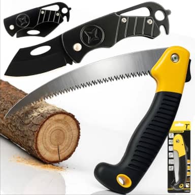 Kit Profissional Serrote Dobrável + Canivete Inox – Lâmina Afiada, Trava e Empunhadura Ergonômica – Ferramentas EDC Portáteis d Bolso para Camping, Jardinagem, Churrasco, Trilha, Pesca e Emergência