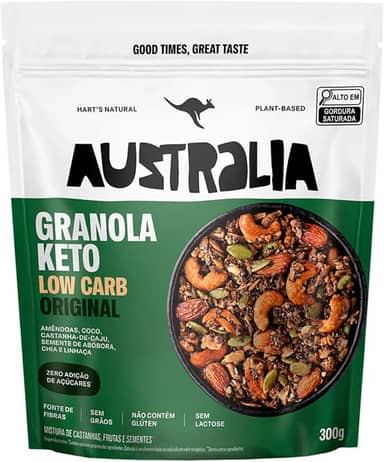 Hart's Natural Granola Australia Keto Low Carb | Granola Sem Açucar, Sem Lactose, Sem Glúten, Vegano | 100% Natural | Alto em Fibras | Snack Saudável | 300g