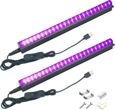 Pacote com 2 barras de luz preta de 10 W, barra de luz negra LED T5 de 395 a 400 nm, lâmpadas pretas UV, tubo de luz preta USB, luzes pretas para festa brilhante, quarto, pintura corporal