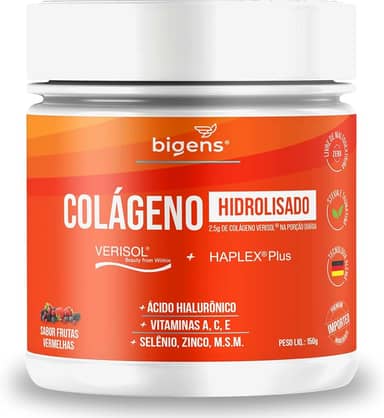 Colágeno Hidrolisado Verisol + Haplex Plus com Ácido Hialurônico e Vitaminas A, C, E, Selênio, 150 g em Pó, Bigens (Unidade)
