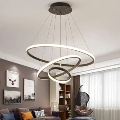 Luminária Pendente LED Moderna 3 Anéis 72W, Redonda Embutida, Regulável, 3 Cores de Luz (3000K/4000K/6000K), Altura Ajustável, Design Luxuoso para Sala, Quarto ou Escritório (Preto)