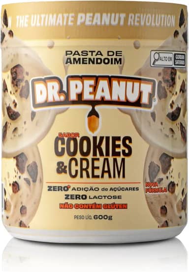 Dr. Peanut Pasta de Amendoim c/Whey Protein - Sabor Cookies & Cream, Pote 600g