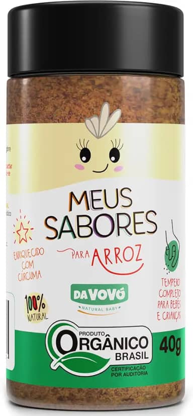 Da Vovó, Temperinho completo, Primeiro sabores, Para arroz, Enriquecido com Cúrcuma, Ideal para bebês e crianças, Orgânico, 40 Gramas