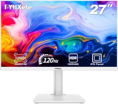 FYHXele Monitor de jogos 4K de 68.6 cm, UHD 3840x2160 Fast IPS Panel Computer PC, 120Hz, 100% sRGB, FreeSync e G-Sync, suporte HDR 400, HDMI 2.1 e DP 1.4, VESA montável - branco