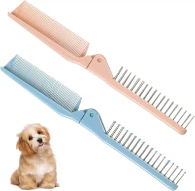 Pacote com 2 escovas dobráveis para cães pequenos, pentes para cabelos foscos, ferramenta perfeita para pentear Shih Tzus, Yorkies, Maltipoos e raças pequenas (rosa e azul)