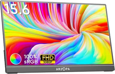 ARZOPA Monitor Portátil, Monitor Portátil para Portátil FHD 1080P de 15,6" 100% sRGB High Color Gamut Display IPS Eye Care Screen para Escritório e Entretenimento de Alta Gama -A1C