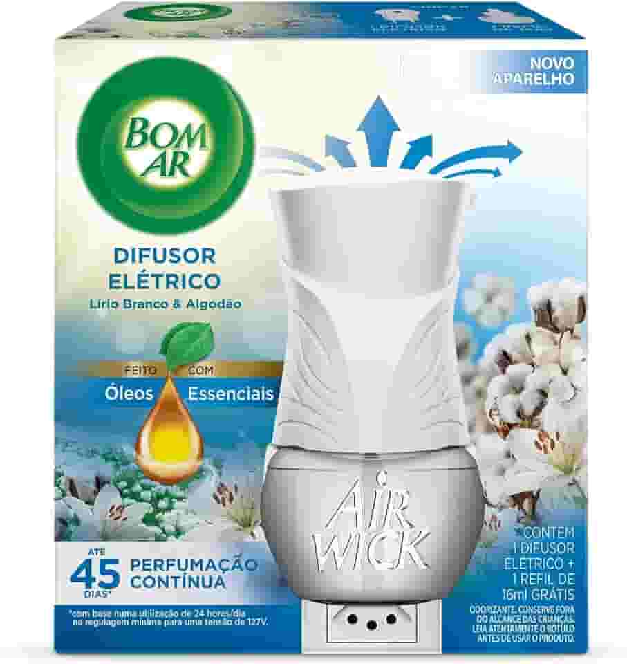 Bom Ar Difusor Elétrico Lirio Branco e Algodão Aparelho + Refil 16ml