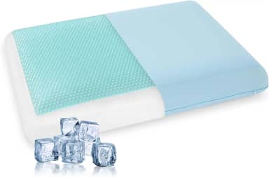 Travesseiro refrescante para dormir, almofada de espuma viscoelástica de gel com capa reversível, suporte de pescoço para dorminhocos laterais, costas e estômago, capa removível e lavável na máquina