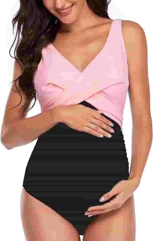 Roupa de banho de uma peça de maternidade frente cruzada para gravidez maiô biquíni maternidade