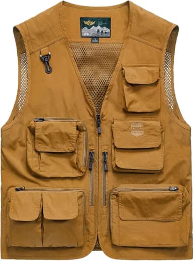 Colete de pesca com bolsos para fotografia ao ar livre, colete de malha nas costas, colete utilitário para trabalho de verão, jaqueta versátil