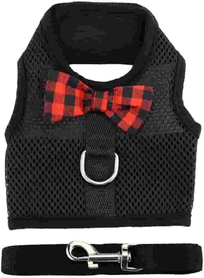 Arnês de coelho com correia ajustável de malha macia colete para coelho gatinho guinéu porco ratoWontee S preto