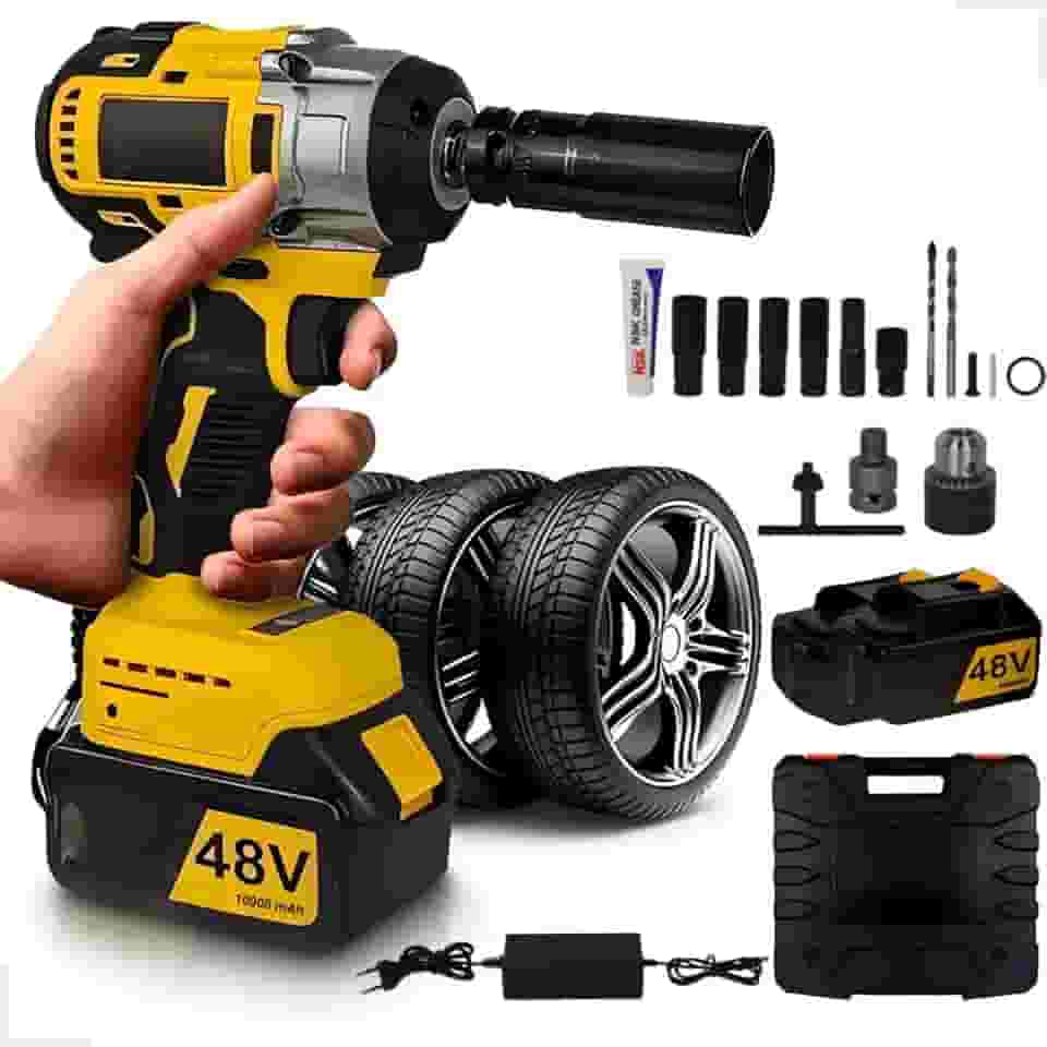 Chave de Impacto 48V Bivolt, Recarregável com 2 Baterias (2000mAh), Alta Velocidade até 2300 RPM – Ferramenta Potente para Uso Doméstico e Profissional