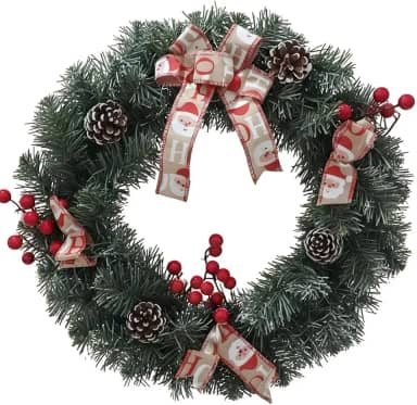 Guirlanda de Natal Guirlanda Decorada Nevada 40cm Com 4 Laços Pinhas Classica Elegante Luxo