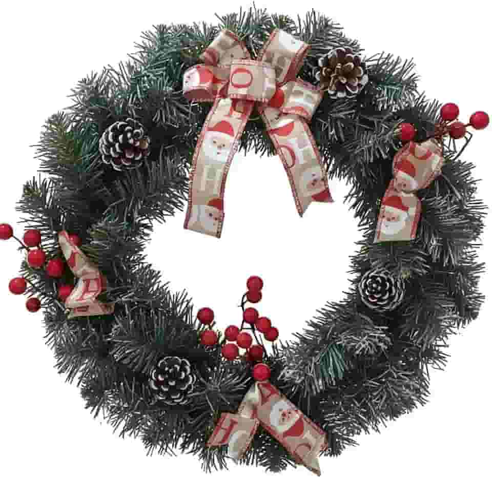 Guirlanda de Natal Guirlanda Decorada Nevada 40cm Com 4 Laços Pinhas Classica Elegante Luxo