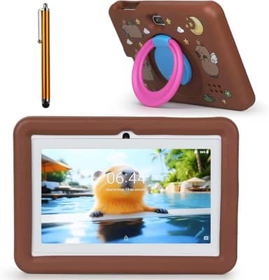 Tablet Infantil Com 4+128GB, Gravação Com Duas Câmaras, Suporte Ajustável, Multifuncional Para Soletrar/Contar/Desenhar (Castanho)