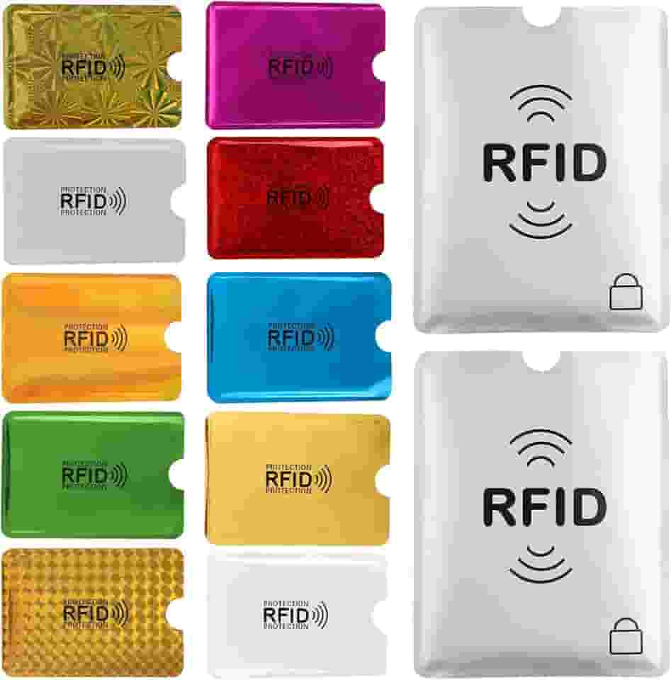 28 capas com bloqueio de RFID (24 porta-cartões de crédito em 12 cores e 4 protetores de passaporte), capa de plástico transparente segura para proteção contra roubo de identidade para cartões