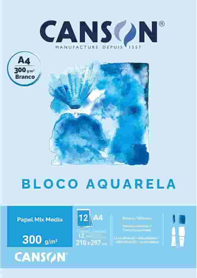 CANSON Linha Universitária, Bloco de Papel A4 Para Aquarela, 12 Folhas de 300g/m²