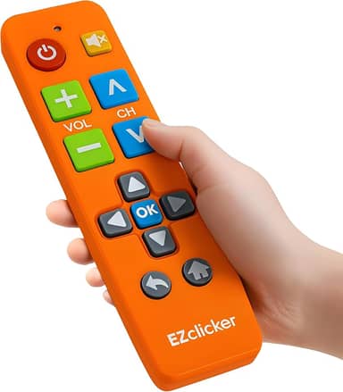Controle remoto universal de TV com botão grande (laranja) simples e fácil de usar, ótimo para idosos, funciona com as principais marcas de TV (2 pilhas AAA não incluídas)