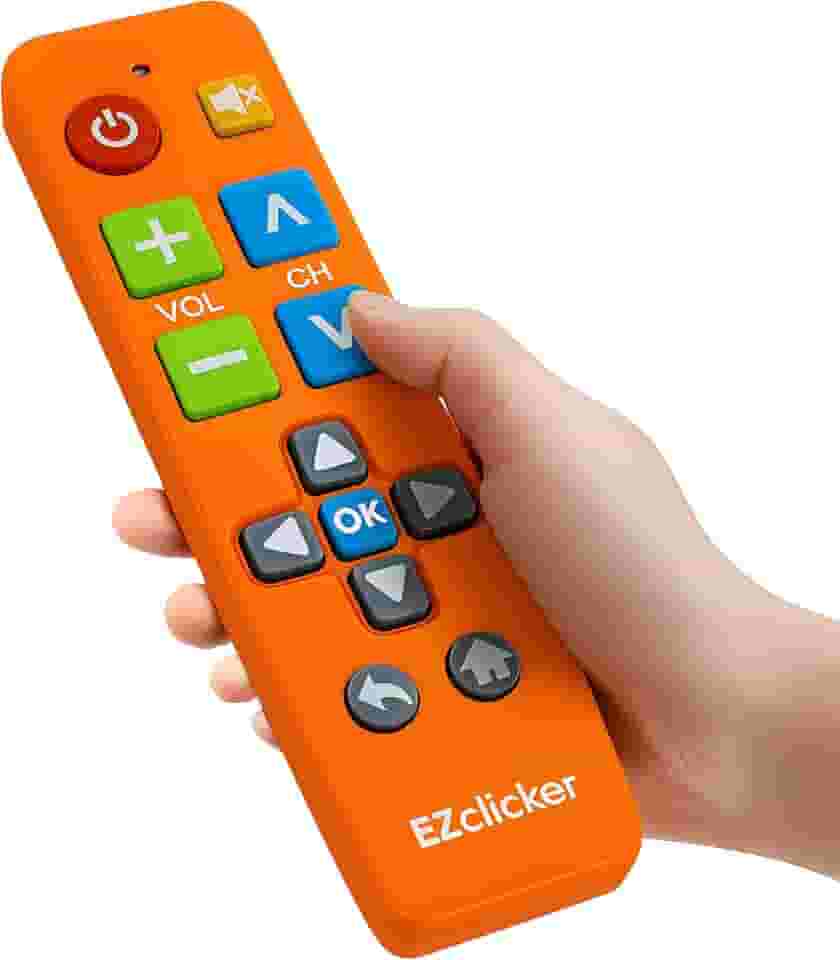 Controle remoto universal de TV com botão grande (laranja) simples e fácil de usar, ótimo para idosos, funciona com as principais marcas de TV (2 pilhas AAA não incluídas)