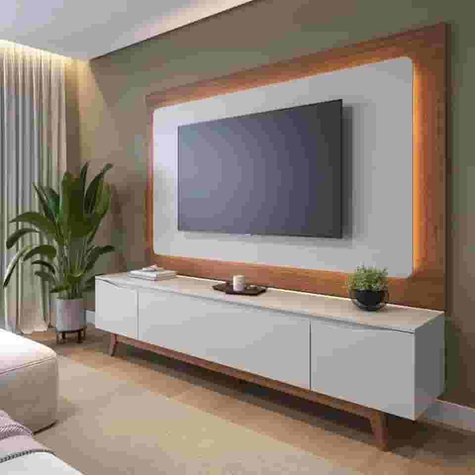 Rack Flynt com Painel Oslo 180 Cm para Tv até 75 Polegadas Off White Fosco/Canella