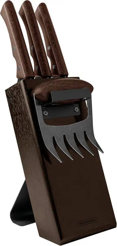 Kit Para Churrasco Tramontina Churrasco Black Com Lâminas De Aço Inox Escurecido E Cabos De Madeira 05 Peças