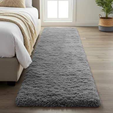 Tapete Passadeira Peludo 2,00 × 0,60 m – Shaggy Super Peludo Felpudo, Antiderrapante, Antialérgico, 100 % Poliéster, Alta Maciez para Quarto, Sala, Corredor (Cinza)