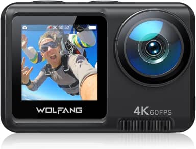 Câmera de Ação WOLFANG GA420 4K 60FPS 24MP WiFi Câmera à Prova d'Água Subaquática EIS 3.0 Zoom 8x Câmera de Capacete (Microfone Externo, Controle Remoto, 2x1350mAh Baterias e Kit de Acessórios)