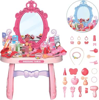 Penteadeira Brinquedo Princesa Maquiagem Espelho Menina Acessórios Faz de Conta (Rosa)