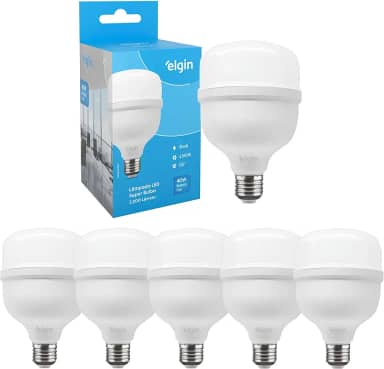 Kit Lâmpadas Led Super Bulbo 40w Alta Potência Bivolt Branco Frio Elgin (Kit 5 Unidades)