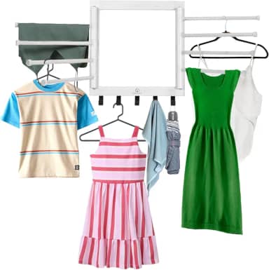 Suporte de parede de bambu para secar roupa – Secador de roupas dobrável dobrável com 8 braços e 5 ganchos, suporte para secadora de roupa que economiza espaço, 50 cm, capacidade de 36 kg