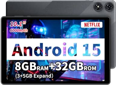 Tablet Android 15.4 cm de 10 polegadas, 8 GB de RAM, 32 GB de armazenamento, tela HD IPS 1280 x 800, certificado GMS, bateria de 6000 mAh, tipo C, tablet WiFi, expansível até 1 TB, cinza
