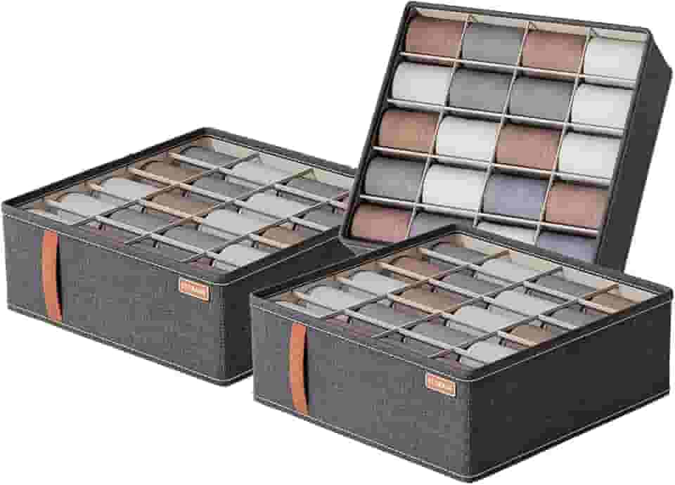 Organizador de Meias e Cuecas 32x32x11cm - Caixa com 20 Divisórias em Tecido Catiônico Cinza - Ideal para Uso Diário