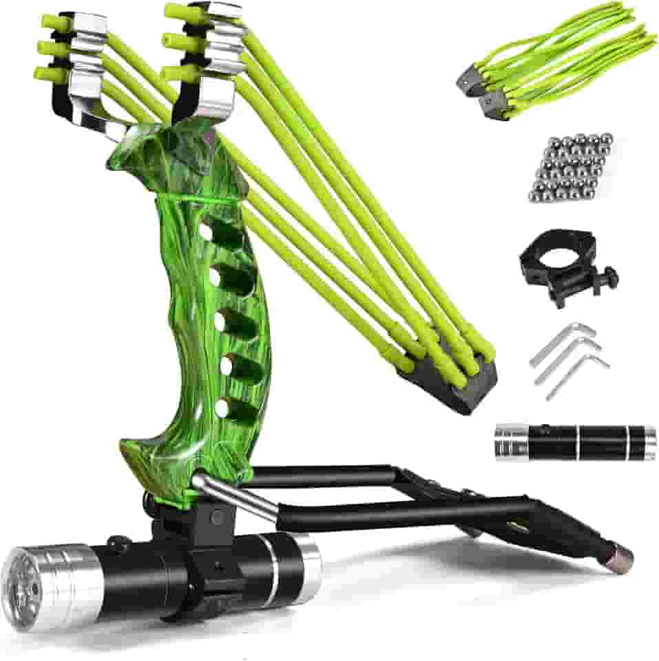 NERUB Conjunto de estilingue profissional de caça com estilingue de pulso e foguete de caça com faixas de lançamento resistentes de alta velocidade catapultas caçador verde