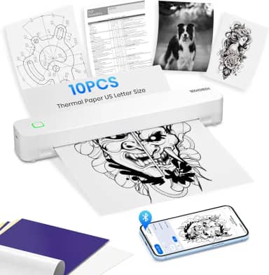 Impressora portátil, impressoras portáteis sem fio para viagens, com 10 peças de papel térmico dobrado, bluetooth térmica sem tinta, suporte para impressora pequena, 21,6 cm x 28 cm, carta e