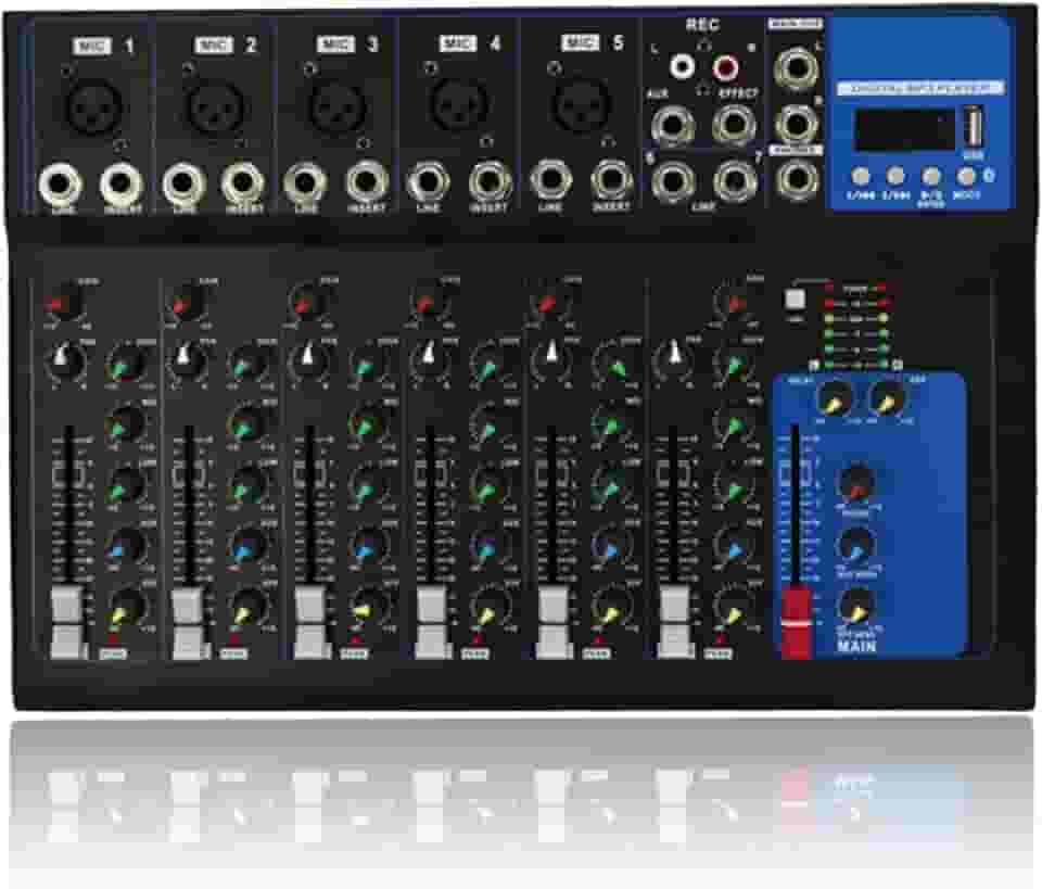 Mesa de Som Digital Profissional, 7 Canais, USB, LED Display, Hi-Res Audio 32Bit/192KHz, para Gravação, Streaming e Conferências