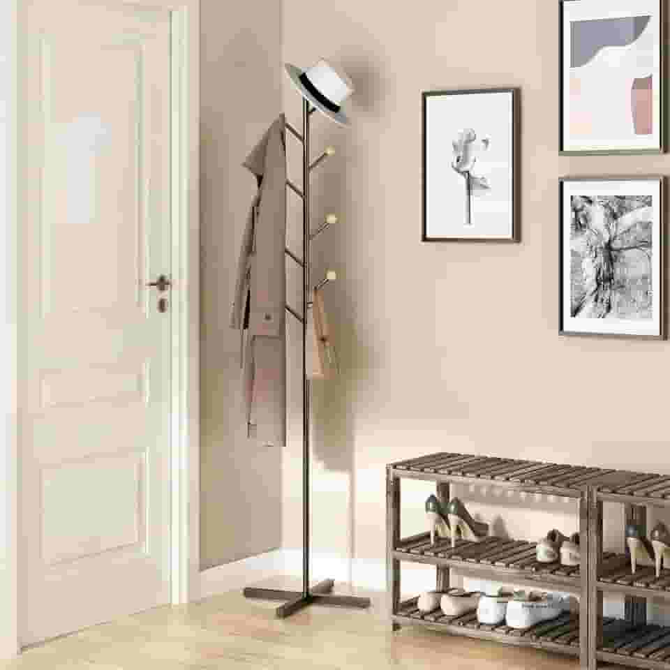 Cabideiro de Chão, Organizador de Roupas de Metal, Casacos, Bolsas, Cabide de Entrada, Adequado para Quartos, Salas de Estar e Entradas, Preto