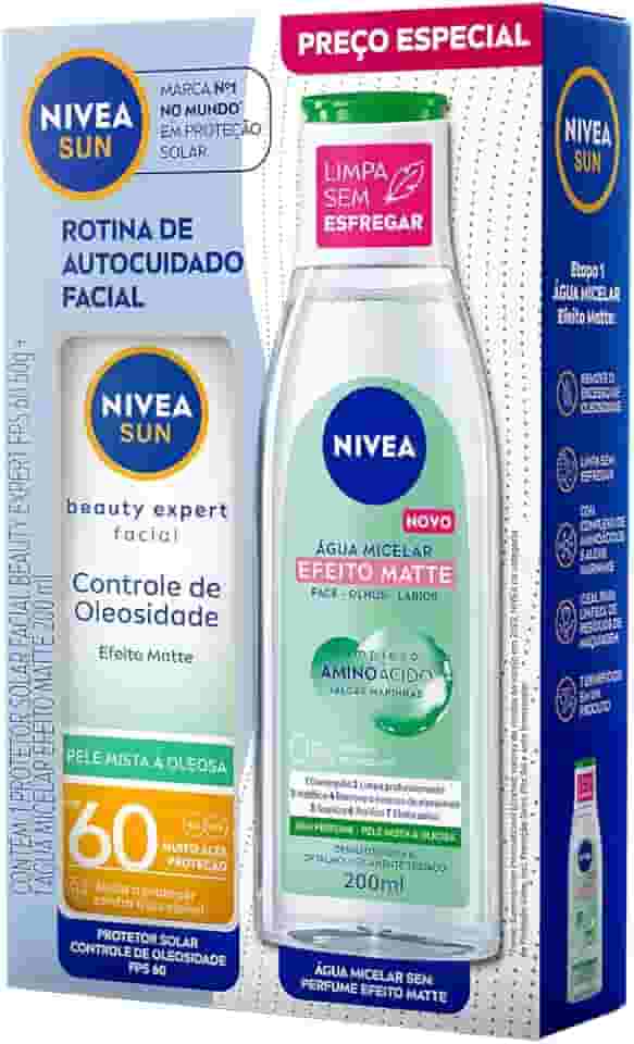 NIVEA KIT SUN FACIAL BEAUTY OLEOSIDADE FPS60 50ML + ÁGUA MICELAR EFEITO MATTE 200ML